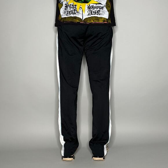 Vintage Nike Sweatpants Black Polyester Light Blue Swoosh Flared Silver Tag Y2K - Picture 3 of 4